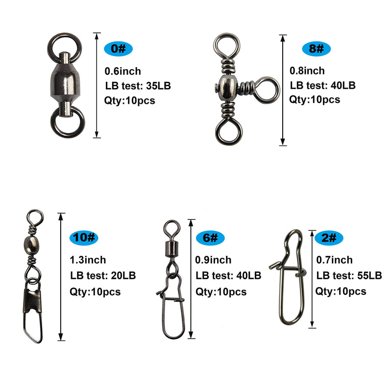 [AUSTRALIA] - Fishing Swivels,Ball Bearing Swivel,Duo Lock Snaps,Barrel Swivel,Rolling Swivel Snap Fish Line Connector Tackle High-Strength Stainless Steel Bass Trout in Saltwater Freshwater 50pcs total 