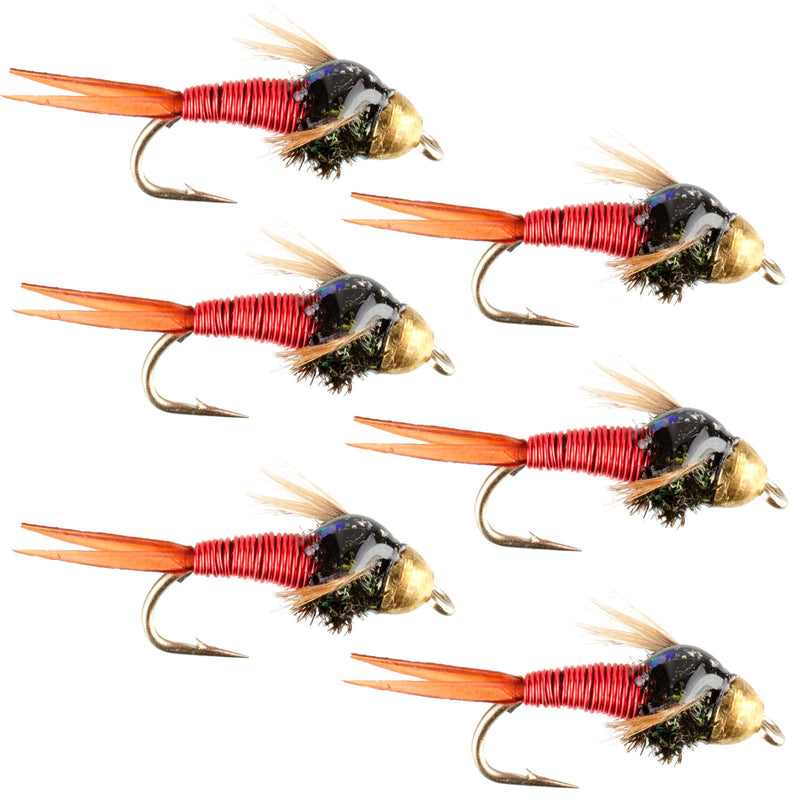 The Fly Fishing Place Bead Head Red Copper John Nymph Fly Fishing Flies - Set of 6 Flies Hook Size 14 - BeesActive Australia