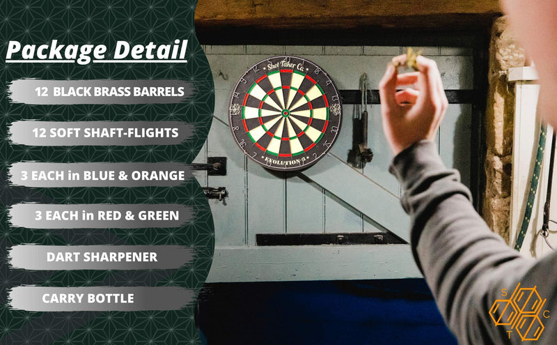SHOT TAKER CO. EST. 2017 Steel Tip Darts Set |12 pc Bar Darts; 3 of Each Color; Perfect Fun Darts for 4 Players Throwing Metal Tip On Dartboard in Family Game Room, Man Cave 20g Black Brass - BeesActive Australia