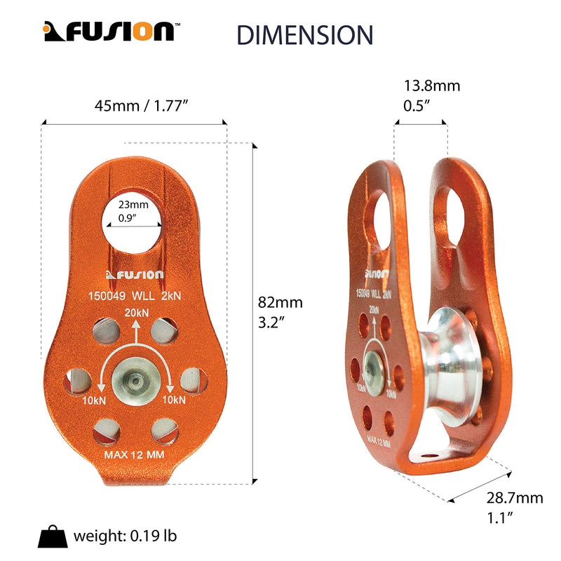 Fusion Climb Nuro Fixed Side Aluminum Pulley Orange 20KN - BeesActive Australia