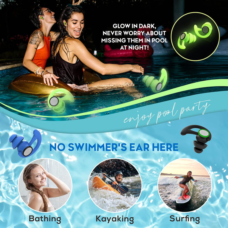 2 Pairs Ear Plugs for Swimming Adults, Hearprotek Reusable Custom-fit Swim Water Ear Plugs Men Women for Swimmers Shower Pool Bath Surfing Kayaking Canoeing Green - BeesActive Australia