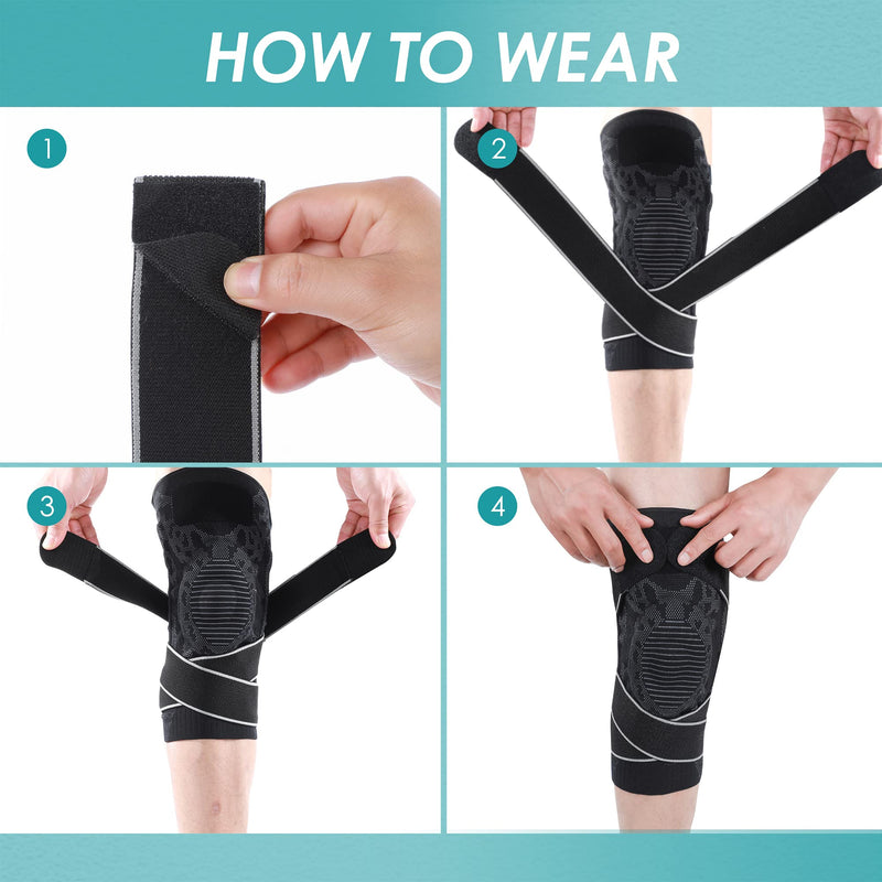 Achiou Knee Brace for Knee Pain, Adjustable Knee Compression Sleeve with Side Stabilizers & Patella Gel Pads, Knee Support Pad with Straps for Meniscus Tear, Running, Working Out, Joint Pain X-Large Black - BeesActive Australia