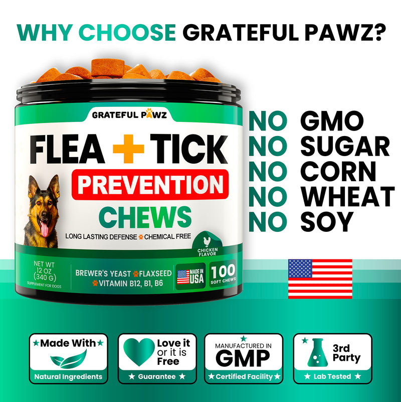 Flea and Tick Prevention for Dogs Chewables - Natural Dog Flea & Tick Control Supplement - Flea and Tick Chews for Dogs - Oral Flea Pills for Dogs - All Breeds and Ages - Soft Tablets - Made in USA - BeesActive Australia