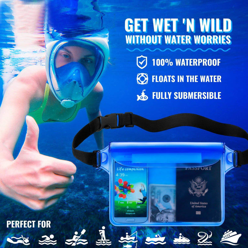 [AUSTRALIA] - GLBSUNION Waterproof Pouch Dry Bag with Waist Strap (2 Pack), Best Way to Keep Your Phone and Valuables Safe/Dry, Perfect for Boating Swimming Snorkeling Kayaking Beach Pool Fishing Water Parks Black, Blue 