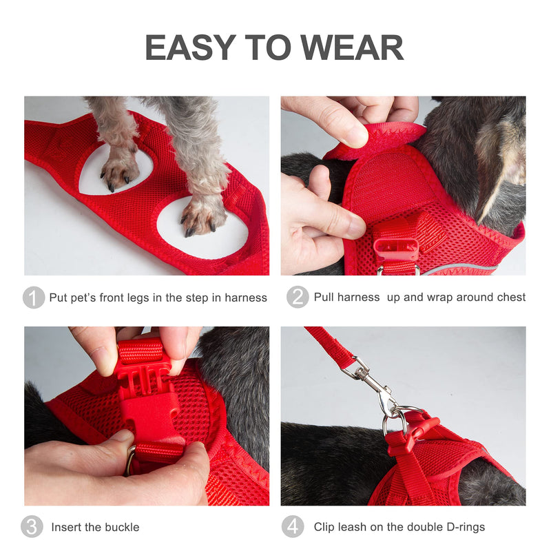 PetiFine Step in Dog Harness and Leash Set, Cat Harness and Leash Escape Proof, All Weather Mesh Reflective, Step-in Air Vest Harness for Cat Puppy Extra Small/Small/Medium Dogs… XXS | Neck: 11.4''-12.2'' Chest:12.6''-14.2'' | Red - BeesActive Australia