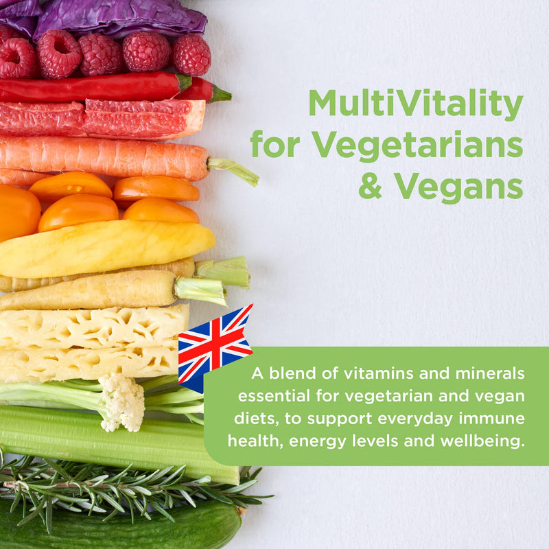 Healthspan Multivitamin for Vegetarians & Vegans (120 Tablets) | Promotes Immune Health and Energy Levels | Supports Bones, Teeth & Muscles | Includes Vitamins B12 & D, Calcium, Iron & Zinc | Vegan - BeesActive Australia