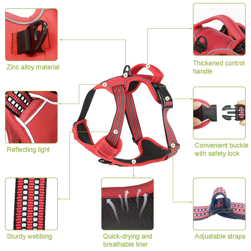 No Pull Dog Harness for Small Medium Large Dogs Adjustable Reflective Pet Vest with Front Clip Padded Harness for Dogs Easy Control Handle Best for Outdoor Training and Walking S Red - BeesActive Australia