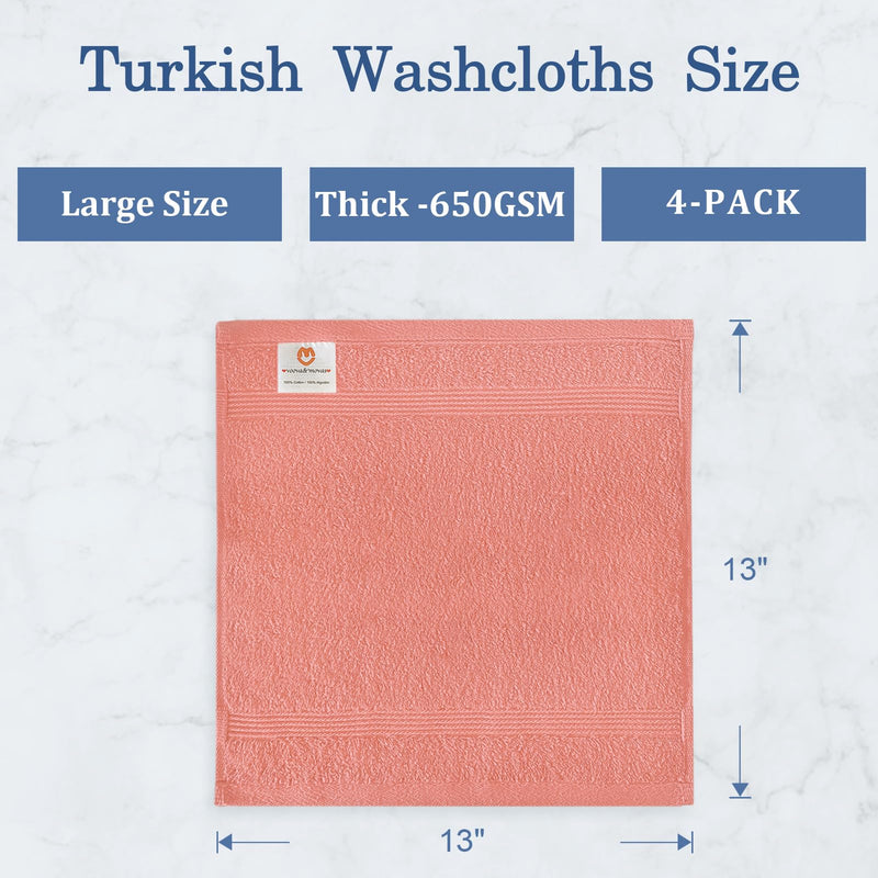 VOOVA & MOVAS Pink Washcloths 4 Pack(13X13 Inches 650GSM),Coral Washcloths - 4PC Coral - BeesActive Australia