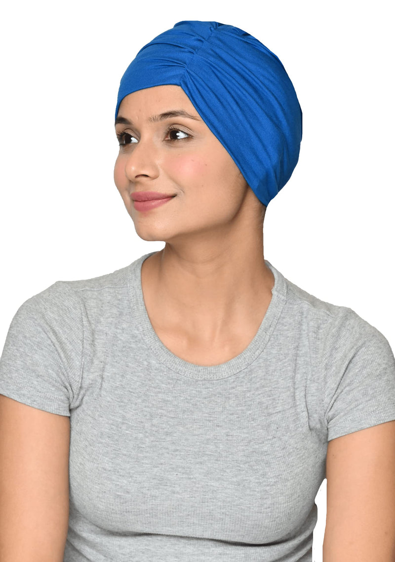 SAKUCHI Skin Friendly Bamboo Viscose Pleated Solid Sleep Cap for Women's (SS234) One Size-Medium Classic Blue - BeesActive Australia