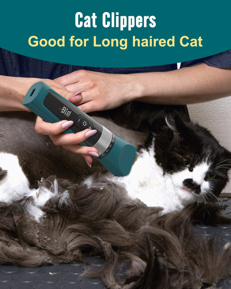 oneisall Cat Grooming Clippers for Matted Long Hair, 5-Speed Cat Grooming Kit Cordless Low Noise Pet Hair Clipper Trimmer Shaver for Dogs Cats Animals (Green) - BeesActive Australia