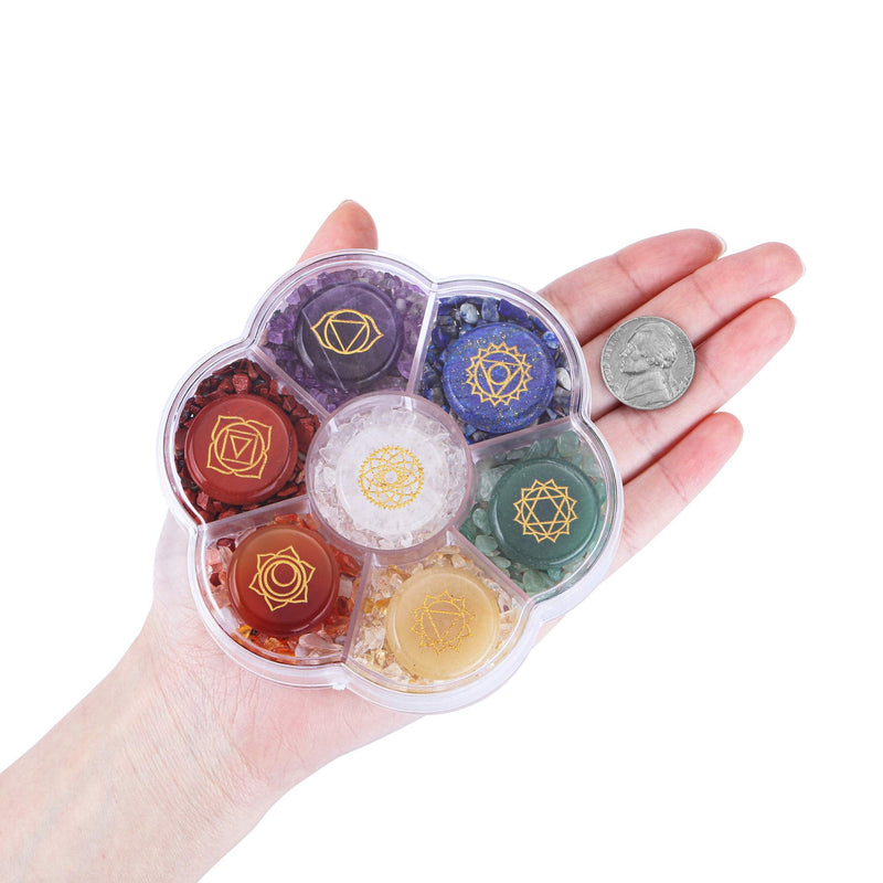 JSDDE 7 Chakra Crystals Stones Reiki Healing Crystal Tumble Gemstones with Characters Chakra Symbol Stone for Meditation - BeesActive Australia