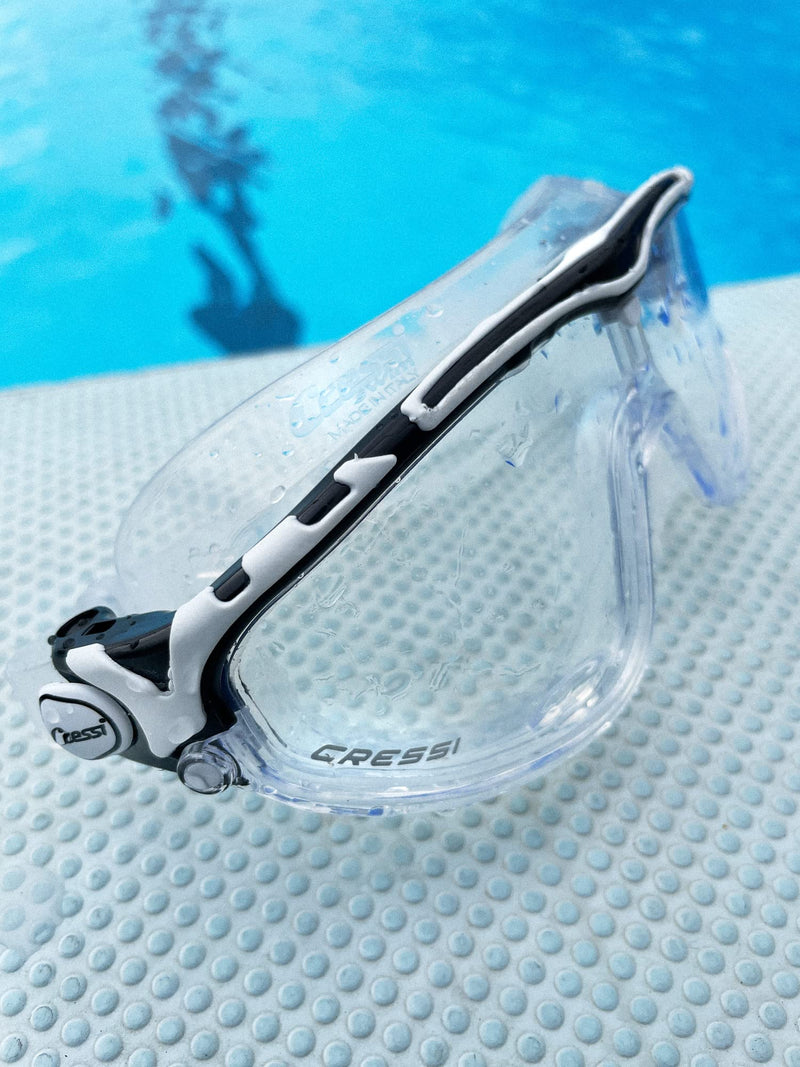 Cressi Adult Wide View Silicone Anti-UV Swimming Mask Skylight: Created in Italy Clear/Black/Blue Clear Lens - BeesActive Australia