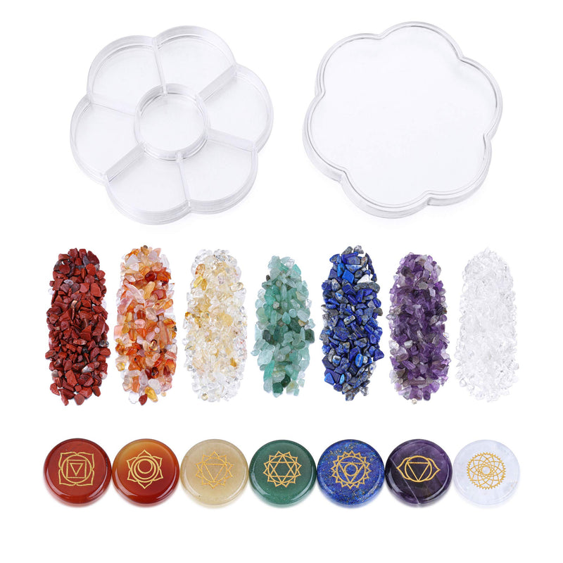 JSDDE 7 Chakra Crystals Stones Reiki Healing Crystal Tumble Gemstones with Characters Chakra Symbol Stone for Meditation - BeesActive Australia