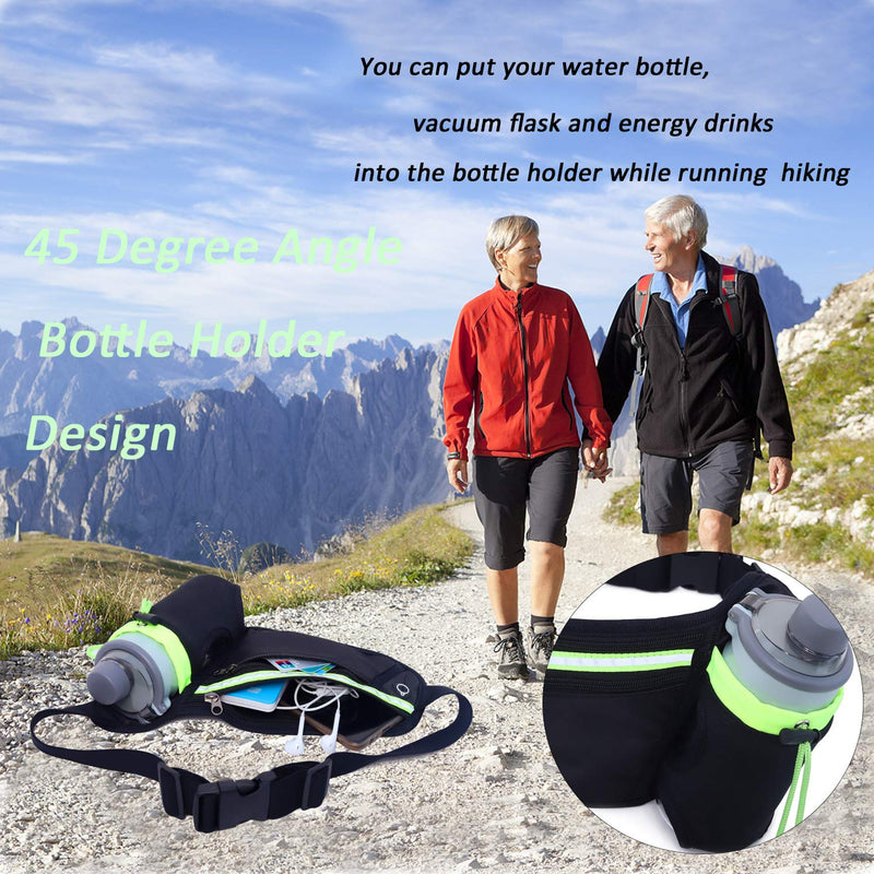 Running Belt Waist Pack with Water Bottle Holder Reflective Fanny Pack with Adjustable Straps Sport Pouch Belt for Fitness Jogging Hiking Travel-Black BLACK - BeesActive Australia