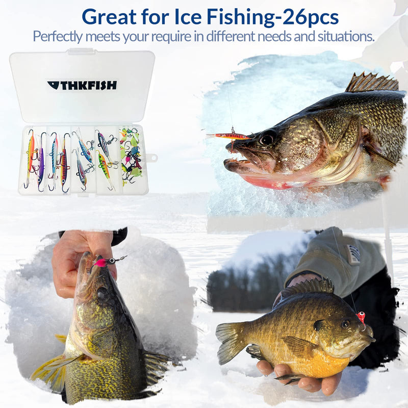 THKFISH Ice Fishing Lures Ice Fishing Jigs Ice Fishing Gear Hard Fishing Lures Ice Fishing Kit Crappie Panfish Jigs 26PCS, 8PCS, 9PCS, 40PCS A-26PCS - BeesActive Australia