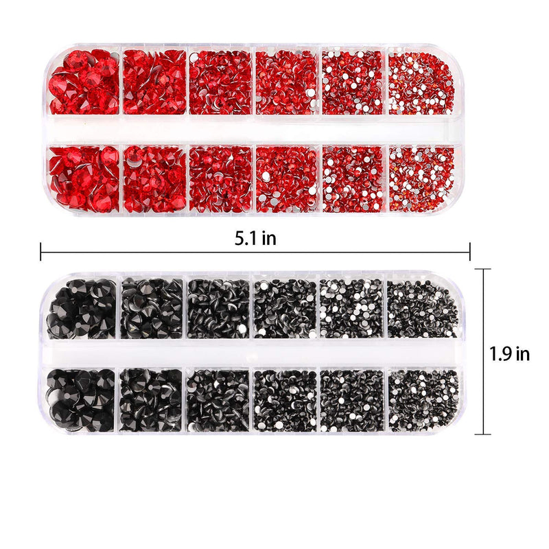 3000 PCS Rhinestones for Craft, PHOGARY Red & Black Flat Back Rhinestones 6 Sizes (2-5 mm) with Pick Up Tweezer for Crafts Nail Face Art Clothes Shoes Bags Phone Case DIY - BeesActive Australia