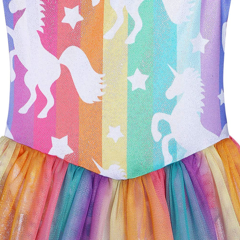 [AUSTRALIA] - Girls Gymnastics Skirted Leotards Ballet Tutu Dance Dress Mermaid Unicorn Gymnastic Skirt(Baby Girls/Toddler Girls/Big Girls) Colorful Stripe 120(4-5 years old) 