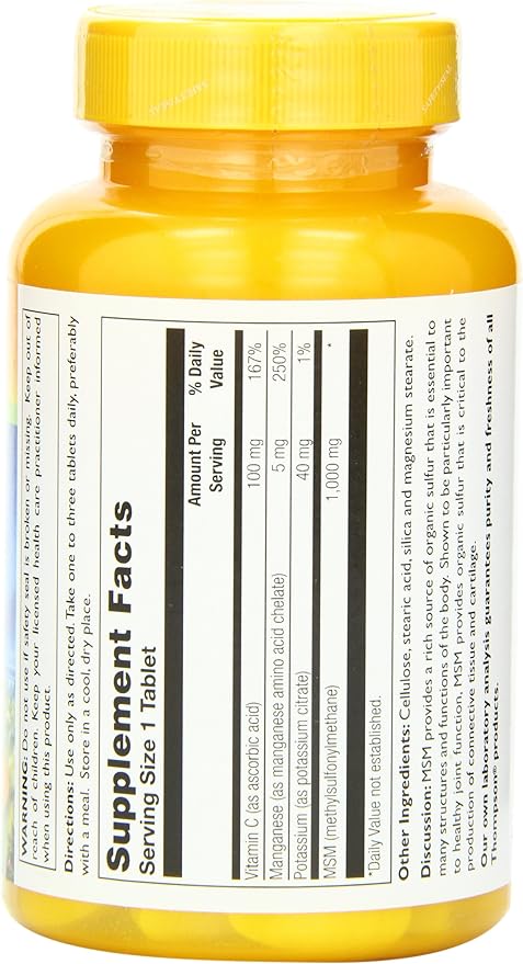 Overseas direct shipment Thompson Nutritional Products MSM, 120 Tabs 1000 MG - BeesActive Australia
