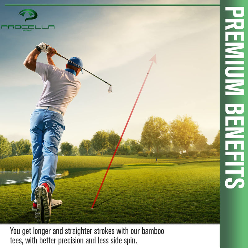 Procella Golf Tees 2 ¾ Professional Natural Bamboo Tee for Men and Women | Reduces Side Spin and Friction | More Durable and Stable Than Wood Tees | Eco-Friendly Biogradable Material | Pack of 100 - BeesActive Australia