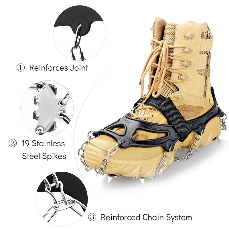 SHEEFLY Crampons Ice Cleats Traction,19 Spikes Snow Grips Ice Grippers Traction Anti-Slip Stainless Steel Spikes for Shoes and Boot，Microspikes for Running,Hiking，Climbing,Fishing,Running Black Medium(US:5-8) - BeesActive Australia