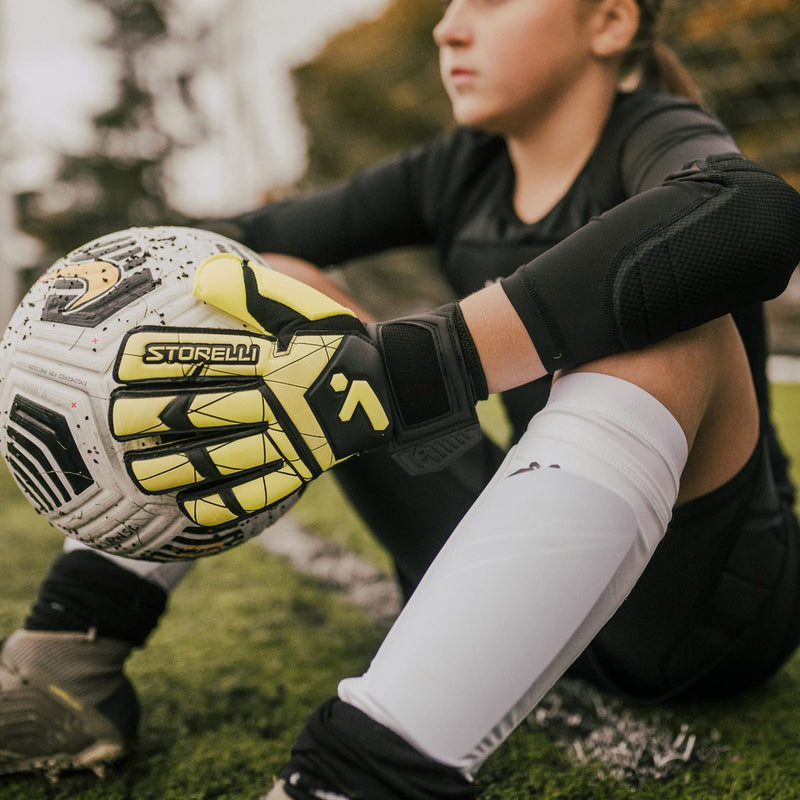 Storelli Gladiator Recruit 3.0 Goalkeeper Gloves | Youth Soccer Goalie Gloves with Finger Spines | Enhanced Finger and Hand Protection | Black & Yellow 5 - BeesActive Australia