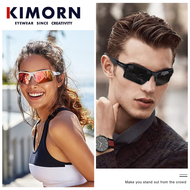 kimorn Polarized Sports Sunglasses for Men Womens Baseball Fishing Cycling Running Golf Motorcycle Wrap Around Glasses K1463 Matte Black Frame Gray Lens - BeesActive Australia