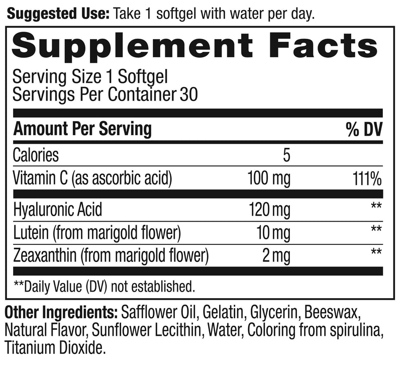 OLLY Ultra Strength Skin Softgels, Hydrate and Firm Skin, Hyaluronic Acid, Zeaxanthin, Lutein, Vitamin C, Skin Supplement, 30 Day Supply - 30 Count (Packaging May Vary) Ultra Skin Softgels - BeesActive Australia