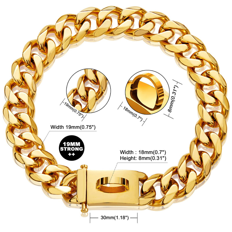 W/W Lifetime Gold Dog Chain Collar Walking Metal Chain Collar with Design Secure Buckle,18K Cuban Link Strong Heavy Duty Chew Proof for Dogs 14 Inch (Pack of 1) - BeesActive Australia