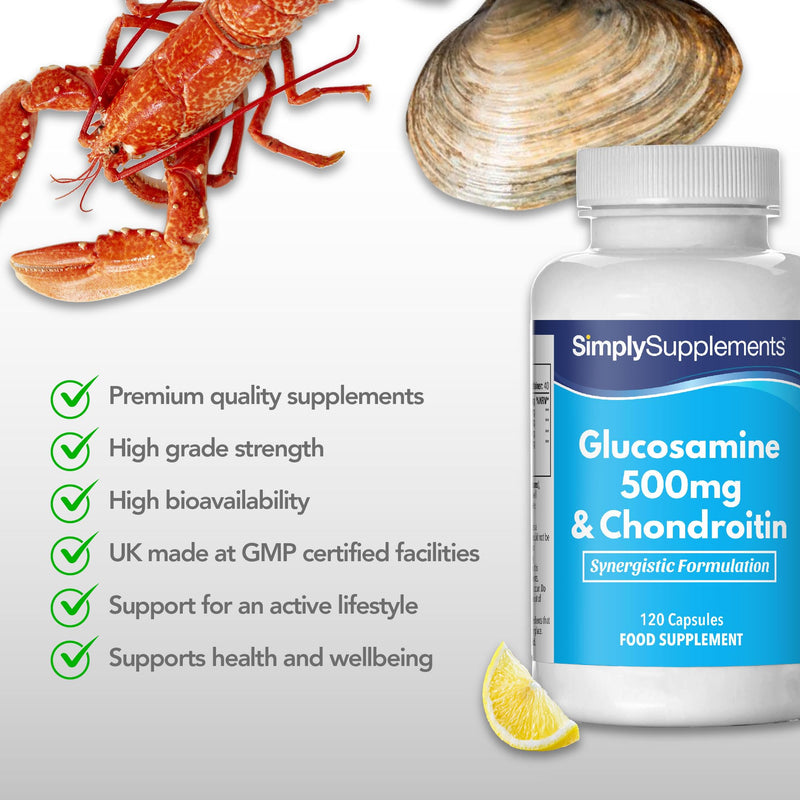 Glucosamine and Chondroitin | 120 Glucosamine 500mg & Chondroitin Capsules | Manufactured in The UK - BeesActive Australia