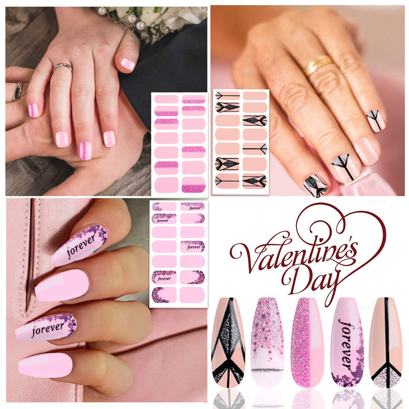 7 Different Valentine's Day Nail Polish Strips Adhesive Full Valentines Day Nail Wraps Stickers DIY Nail Art Decal Design for Valentine's Day for Women Teens Girls with Nail File (98 PCS) - BeesActive Australia