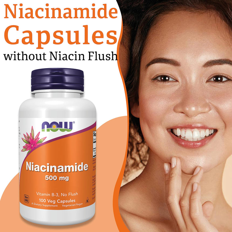 Now Foods, Niacinamide, 500mg, 100 Vegan Capsules, Lab-Tested, Vitamin B3, Gluten Free, Soy Free, Vegetarian - BeesActive Australia