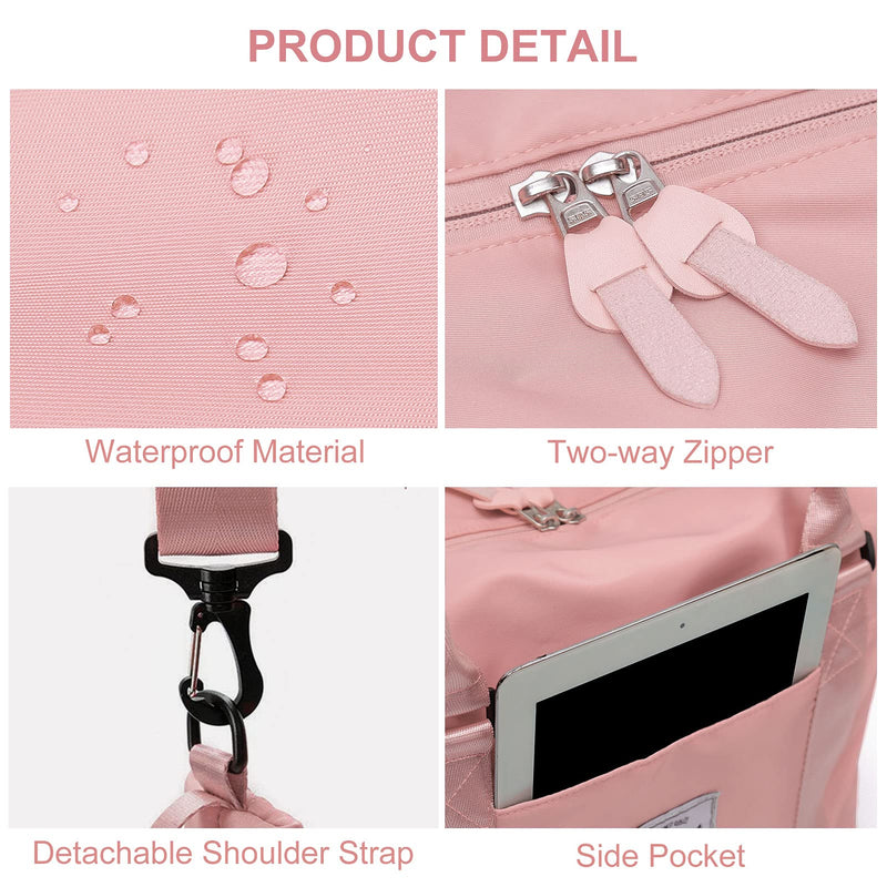 Womens travel bags, weekender carry on for women, sports Gym Bag, workout duffel bag, overnight shoulder Bag fit 15.6 inch Laptop Pink Large A-Pink - BeesActive Australia