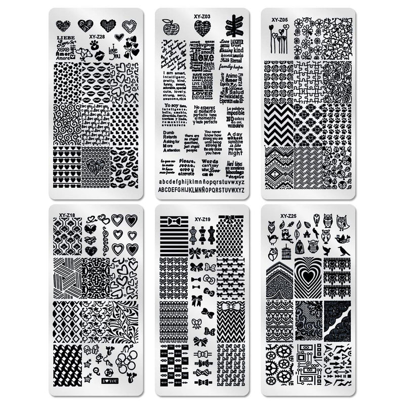 DANNEASY 6Pcs Nail Plate Stamping Set 1Nail Stamper 1Scraper 1Storage Bag Shape Splice Stripe Lace Design Nail Template Image Plate Manicure Stamp Kit Kit 1 - BeesActive Australia