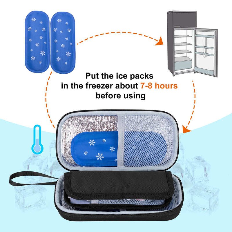 BAFASO Hard Insulin Cooler Travel Case with 2 Ice Packs, Insulin Travel Case for Insulin Pens and Diabetic Supplies, Black - BeesActive Australia