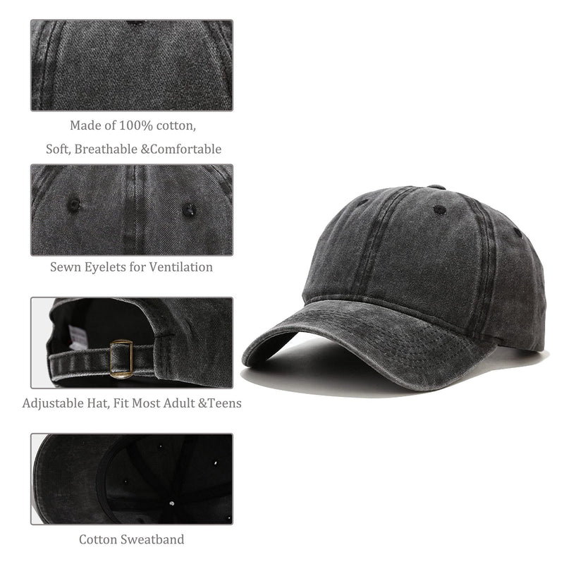 Voilipex Vintage Baseball Cap 4 Pack for Women Men Washed Cotton Distressed Baseball Cap Adjustable Dad Hat Black, Khaki, Light Grey, Army Green - BeesActive Australia