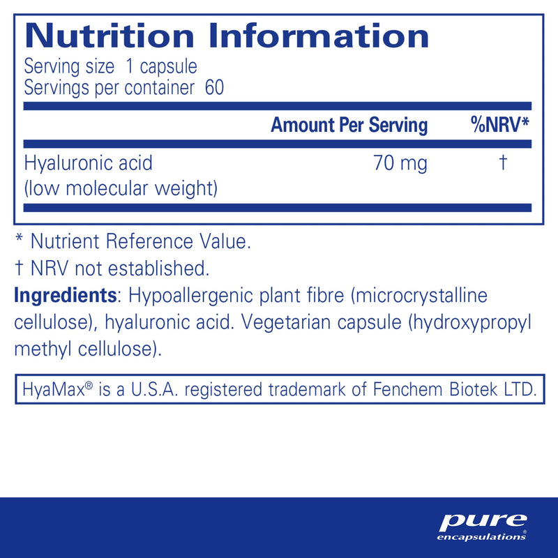Pure Encapsulations - Hyaluronic Acid - High Absorption, Fermented, Low Molecular Weight Hyaluronic Acid - 60 Capsules - BeesActive Australia