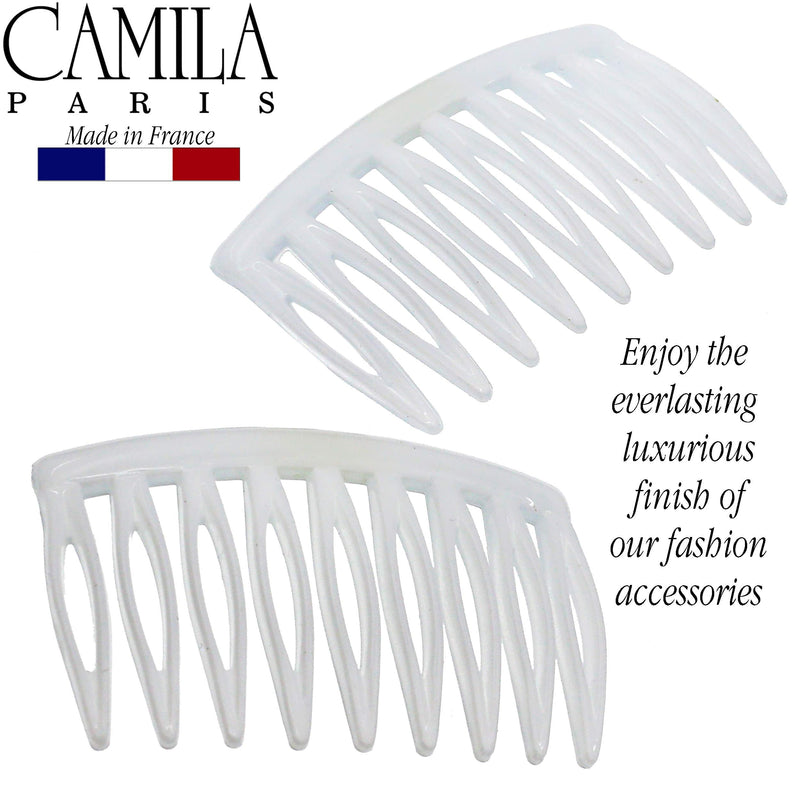 Camila Paris CP3108 French Hair Side Comb, Small, Curved White French Twist Hair Combs Decorative, Strong Hold Hair Clips for Women Bun Chignon Up-Do Styling Girls Hair Accessories, Made in France White 2" - BeesActive Australia