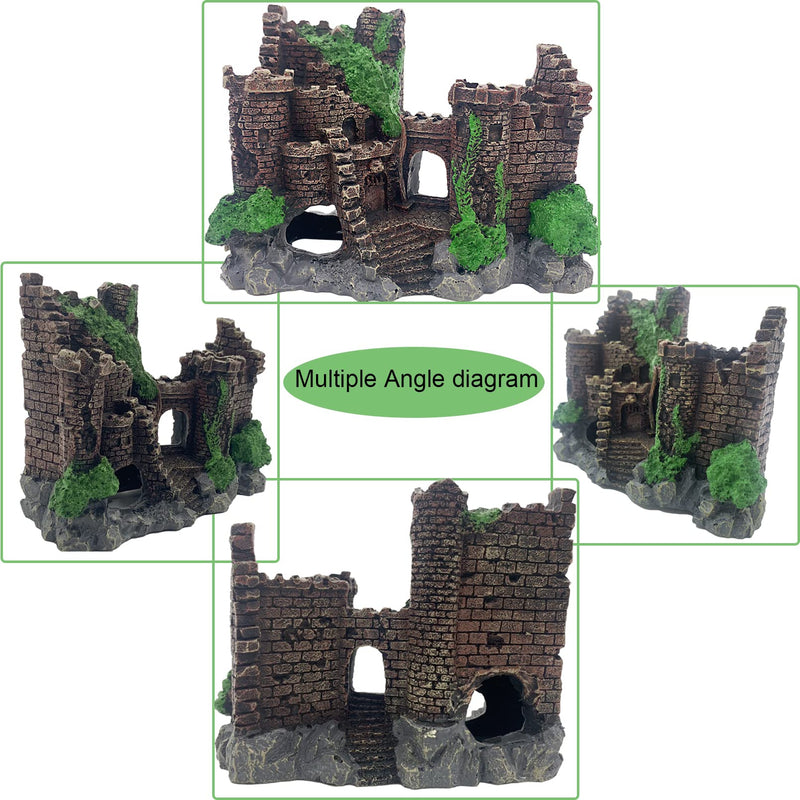 MUYG Aquarium Resin Castle Decoration Ancient Design Fish Tank Ornaments Betta Hideout Stone Cave Accessories for Shrimp Turtle Guppy Crabs (3Pcs) - BeesActive Australia