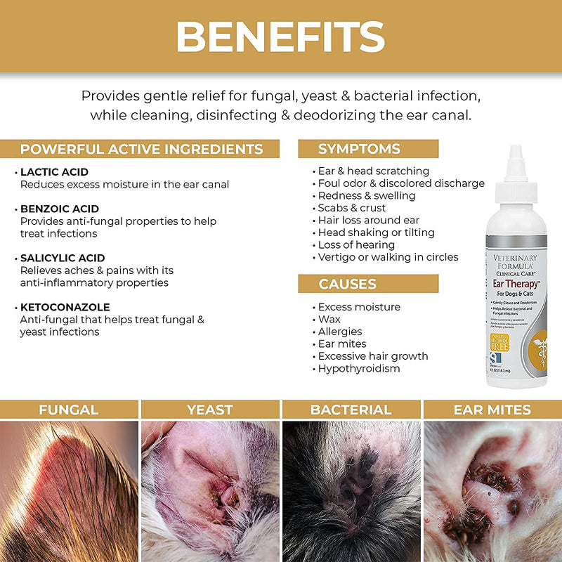 Veterinary Formula Clinical Care Ear Therapy, 4 oz. – Medicated Ear Drops to Help Relieve Bacterial and Fungal Infections in Dogs and Cats – Cleans and Deodorizes – 3 Pack - BeesActive Australia
