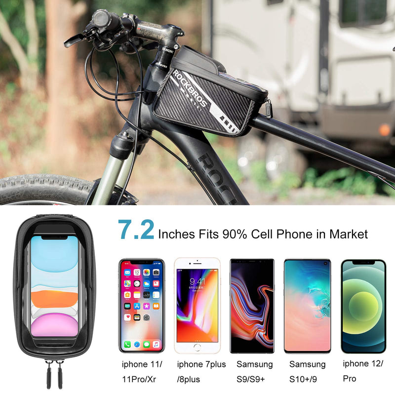 ROCKBROS Bike Phone Front Frame Bag Top Tube Bike Bag Bicycle Handlebar Bag Cell Phone Holder Mount Bag Cycling Accessories Storage Pouch for Phone 11 12 Pro XS Max XR Below 7.2” - BeesActive Australia