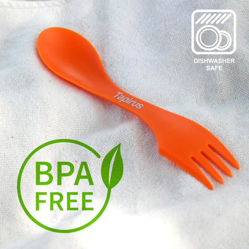 Tapirus 4 Spork to Go Set - Durable and BPA Free Sporks - Spoon, Fork and Knife Combo Utensils Flatware - Mess Kit for Camping, Hunting and Outdoor Activities - Comes in a Carrying Case Orange - BeesActive Australia