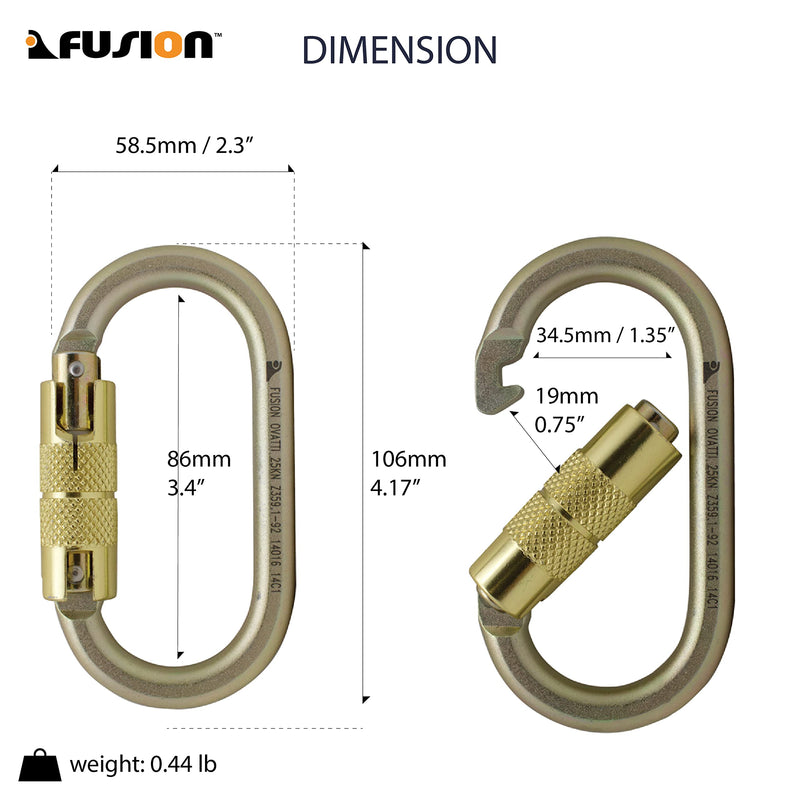 Fusion Climb Ovatti Steel Auto Lock Oval-Shaped Carabineer, Gold - BeesActive Australia