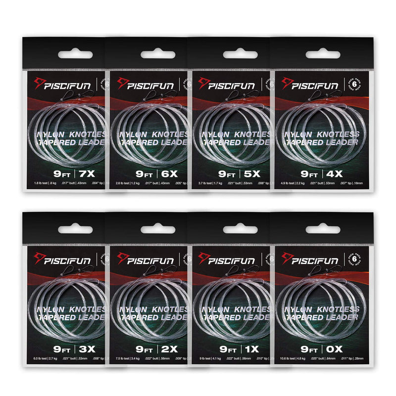 Piscifun Fly Fishing Tapered Leader with Loop-9ft 7.5ft 12ft(6 Pack) 0X 1X 2X 3X 4X 5X 6X 7X 9ft-6 pack 1x-9lb - BeesActive Australia