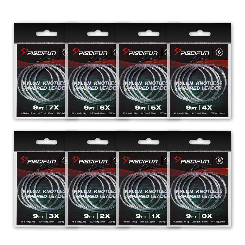 Piscifun Fly Fishing Tapered Leader with Loop-9ft 7.5ft 12ft(6 Pack) 0X 1X 2X 3X 4X 5X 6X 7X 9ft-6 pack 3x-6lb - BeesActive Australia