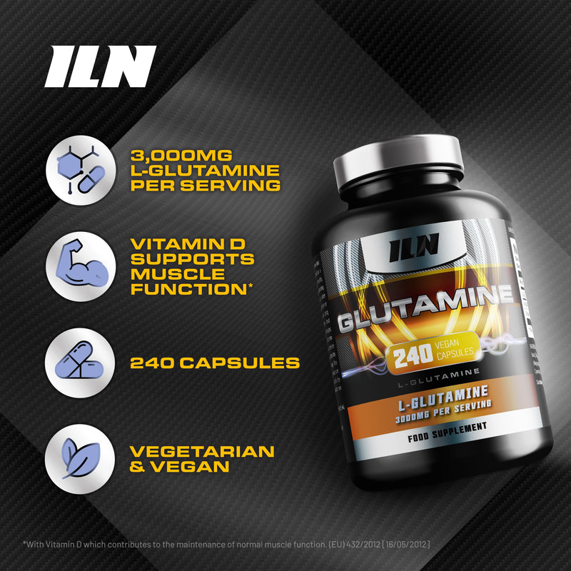 Glutamine - 3000mg L Glutamine Per Serving - Enhanced with D3 & B12 - Vegan and Vegetarian L-Glutamine (240 Capsules - 40 Servings) 240 Count (Pack of 1) - BeesActive Australia