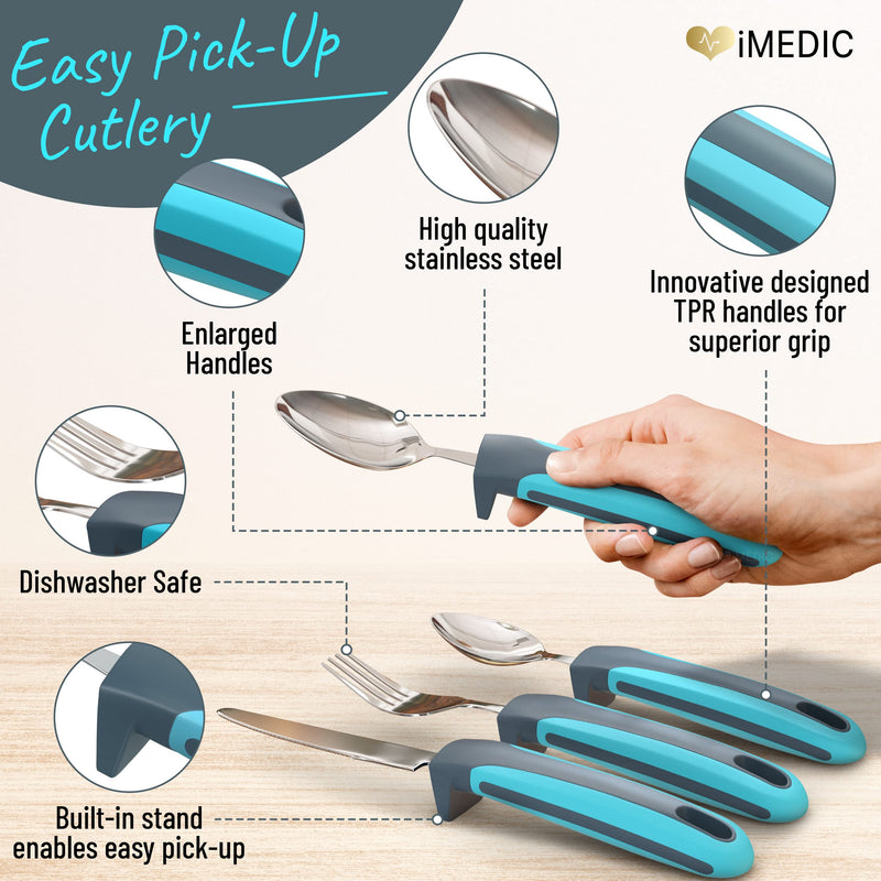 iMedic Designer Easy Grip Cutlery for Adult - Cutlery for Disabled Hands - 1 Set & Easy Grip Cutlery - Great for The Elderly, Disabled Or Those Suffering with Tremors and Trembling Hands. + iMedic Easy Grip Cutlery - BeesActive Australia