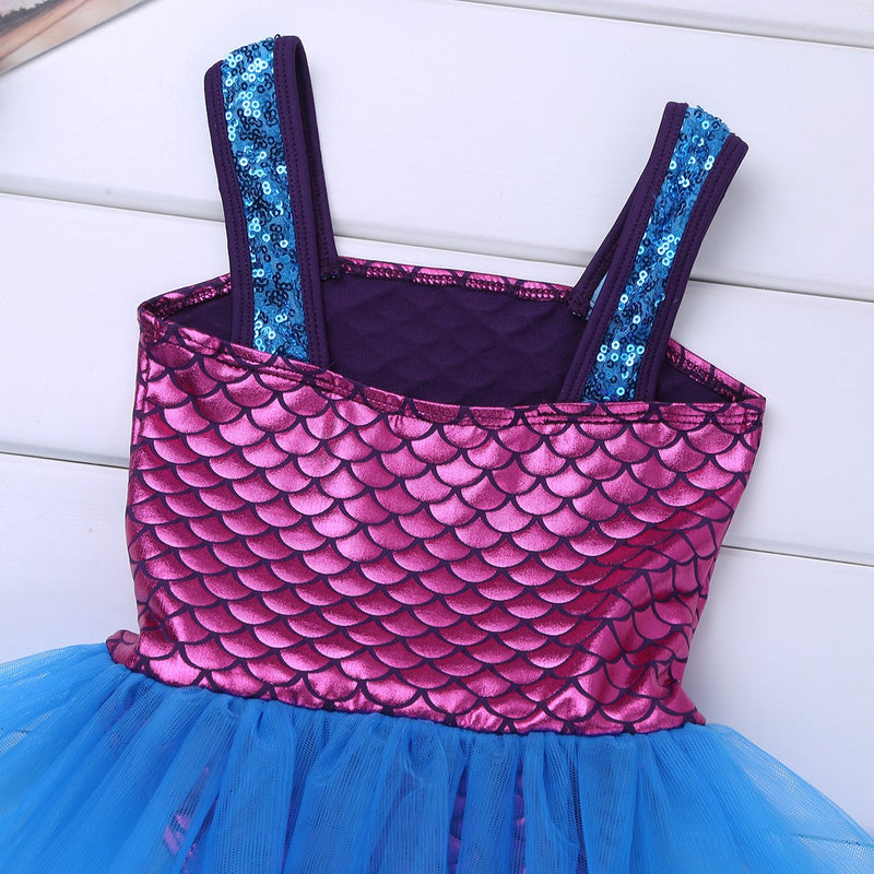 [AUSTRALIA] - Freebily Girl Mermaid Camisole Leotard Fish Scales Ballet Dance Gymnastics Tutu Skirted Dress Fancy Party Dancing Costumes Blue 10 