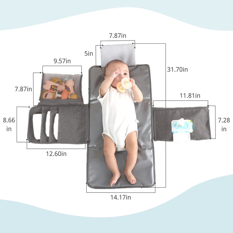 JanYoo Baby Portable Changing Pad with Wipes Pocket for Diaper Bag Wipeable Waterproof Newborn Travel Mat Shower Gifts Grey - BeesActive Australia