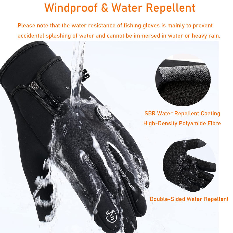 Winter Fishing Gloves Men Women Touch Screen Water Repellent & Windproof Cold Weather Warm Cycling Gloves for Driving Running Kayaking Motorcycle Bike Hunting Riding Black Medium - BeesActive Australia