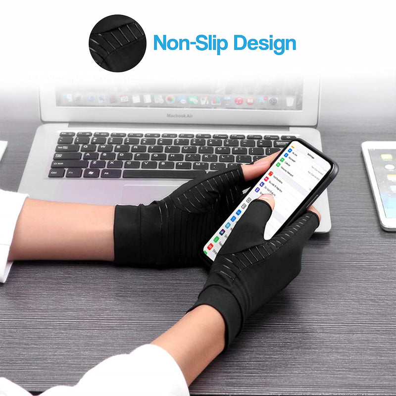 Hotcakes Copper Compression Gloves Therapy - Copper Infused Arthritis Gloves For Women And Men Offers Hand Support For Carpal Tunnel, Raynauds and Provide Arthritis Pain Relief For Hands[1 Pair ] L Fingerless - BeesActive Australia
